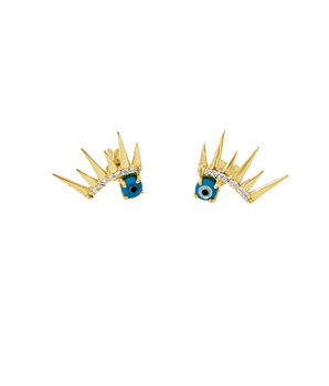 18KT Gold Lashed Blue Evil Eye Earrings