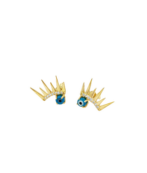 18KT Gold Lashed Blue Evil Eye Earrings