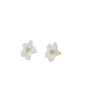 18KT Gold White Flower Earrings