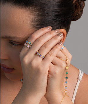 Starlit 18KT Gold Multicolor Enamel Heart Ring with Lab Grown Diamonds