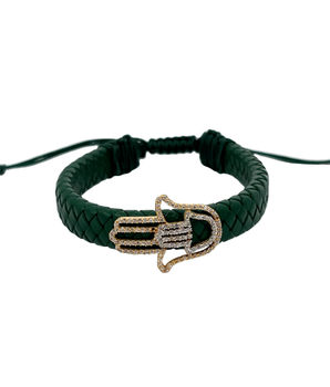 18KT Gold Green Hamza Bracelet