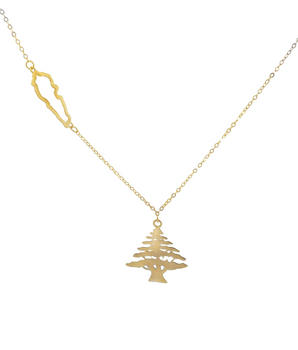 18KT Gold Cedar Tree with Map Necklace