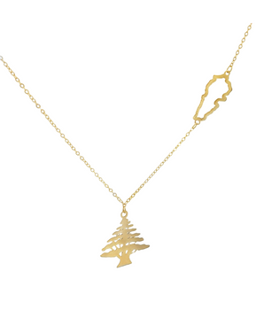 18KT Gold Cedar Tree with Map Necklace