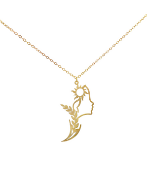 18KT Gold Face with Sun and Leaf Necklace