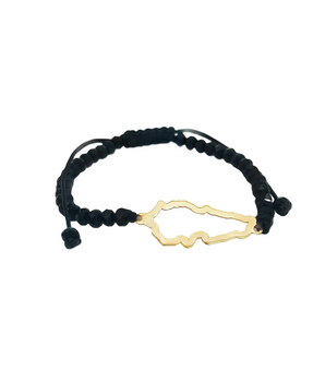 18KT Gold Map with Black Onyx Thread Bracelet