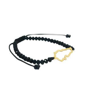 18KT Gold Map with Black Onyx Thread Bracelet