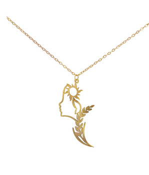 18KT Gold Face with Sun and Leaf Necklace