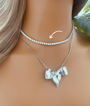 ZS Jewelry 18KT White Gold Tennis and Bow Necklaces