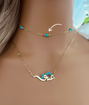 ZS Jewelry 18KT Gold & Blue حب Necklace