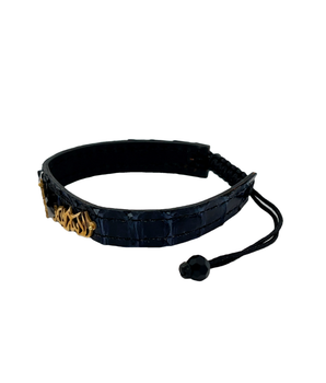 18KT Gold Black Leather Bracelet