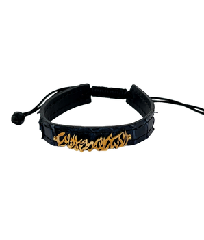 18KT Gold Black Leather Bracelet