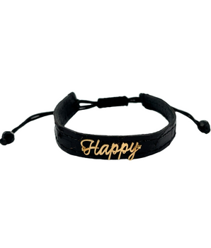 18KT Gold Black Leather Bracelet