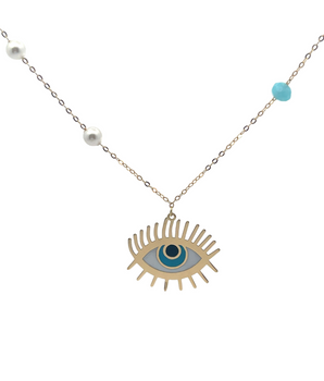 18KT Gold Evil Lashes Enamel Necklace