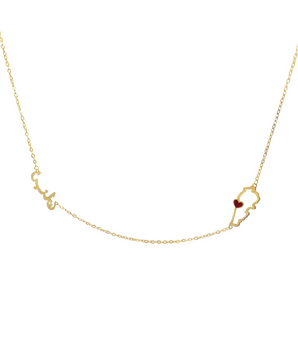 18KT Gold Lebanon Map with Red Heart Necklace