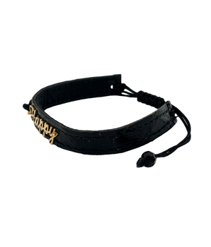 18KT Gold Black Leather Bracelet