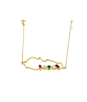 18KT Gold Lebanon Map with Multicolored Stones Bracelet