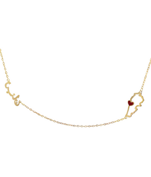 18KT Gold Lebanon Map with Red Heart Necklace