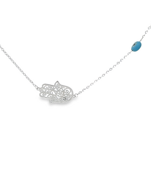 18KT White Gold Delicate Evil Hamza Necklace