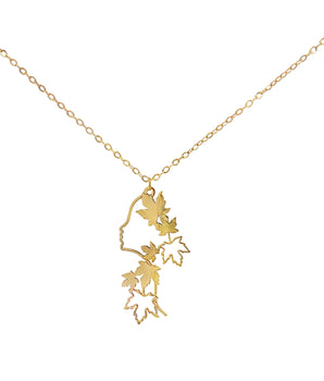 18KT Gold Face with Maple Leaves Necklace