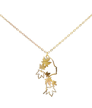 18KT Gold Face with Maple Leaves Necklace