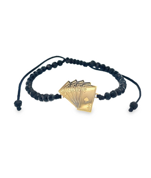 18KT Gold Playing Cards with Black Pearls Bracelet