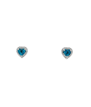 18KT White Gold Heart Shaped Blue Topaz Earrings with Zircon