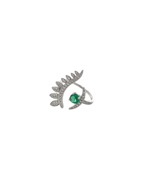 18KT White Gold Artistic Eye Ring with Emerald & Zircon