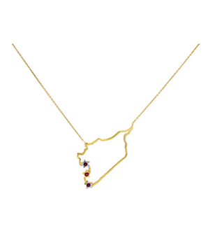 18KT Gold Map Necklace with Ruby