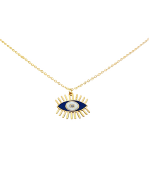 18KT Gold Blue Enamel Evil Eye Necklace