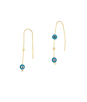 18KT Gold Blue Evil Eyes Drop Earrings