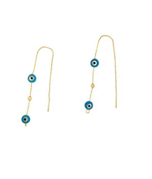 18KT Gold Evil Eyes Drop Earrings