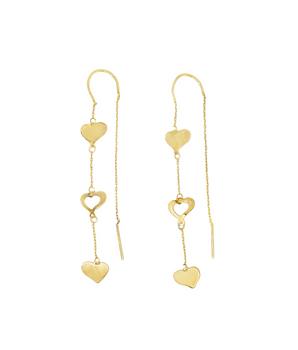 18KT Gold Heart Long Earrings