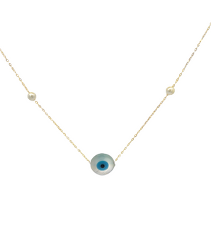 18KT Gold Round Evil Eye with Pearls