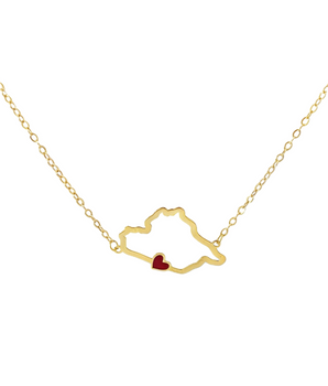 18KT Gold Syria Map with Red Enamel Heart