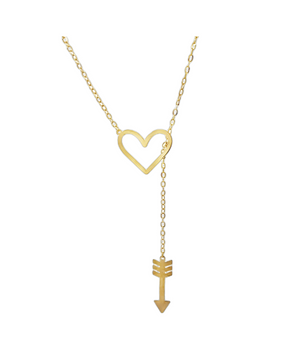 18KT Gold Heart Cupid Arrow Necklace
