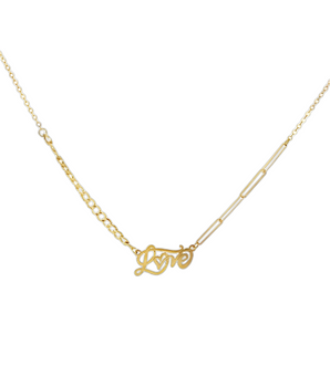 18KT Gold Love Necklace with Paperclip and Curb Chain