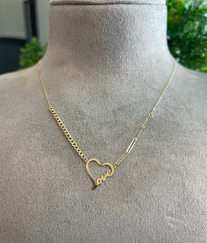 18KT Gold Valentine Necklace with Paperclip and Curb Chain