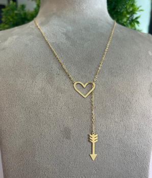 18KT Gold Heart Cupid Arrow Necklace