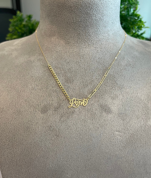18KT Gold Love Necklace with Paperclip and Curb Chain