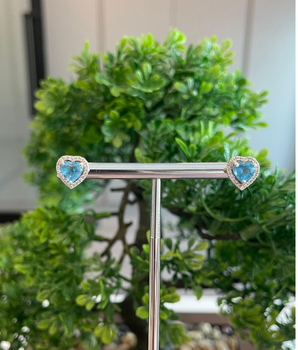 18KT White Gold Heart Shaped Blue Topaz Earrings with Zircon