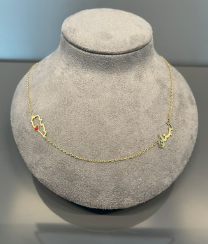 18KT Gold Lebanon Map with Red Heart Necklace