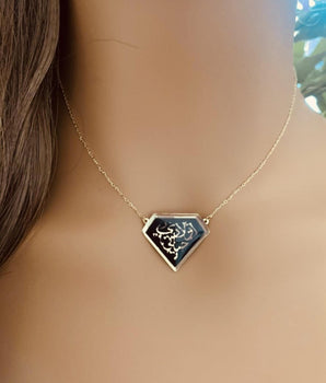 18KT Gold Diamond Shape Enamel Necklace | Ladies Gold Necklace | ZS Jewelry