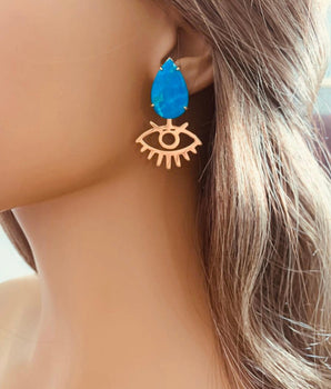 18KT Gold Evil Eye Fairouz Earrings | Ladies Gold Earrings | ZS Jewelry