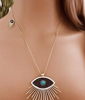 18KT Gold Evil Eye Semi Precious Stone Pendant Necklace with Zircon | Ladies Gold Necklace | ZS Jewelry | Signature ZS Jewelry Eye Collection