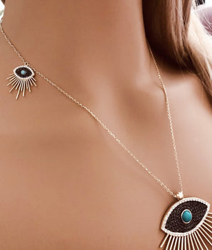 18KT Gold Evil Eye Semi Precious Stone Pendant Necklace with Zircon | Ladies Gold Necklace | ZS Jewelry | Signature ZS Jewelry Eye Collection