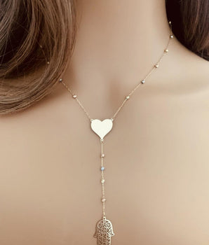 18KT Gold Heart Hamsa Hand Necklace | Ladies Gold Necklace | ZS Jewelry