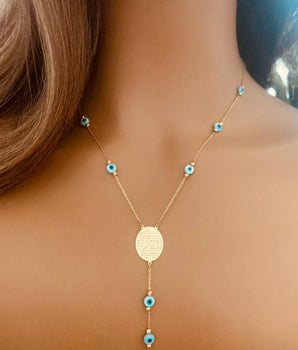 18KT Gold "Allah" Y Necklace with Opal Eye | Ladies Gold Necklace | ZS Jewelry