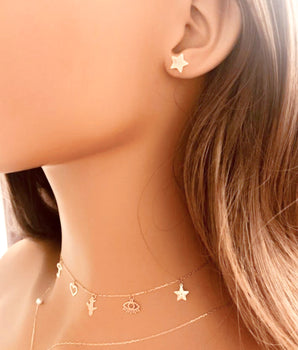 18KT Gold Earrings and Charms Necklaces