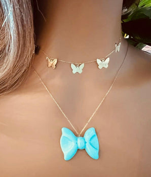 Set of 2 18KT Gold Butterfly Choker and Resin Ribbon Necklaces | Ladies Gold Necklace | ZS Jewelry