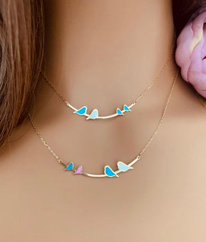Set of 2 18KT Gold Customizable Enamel "Family Birds" Necklaces | Ladies Gold Necklace | ZS Jewelry
